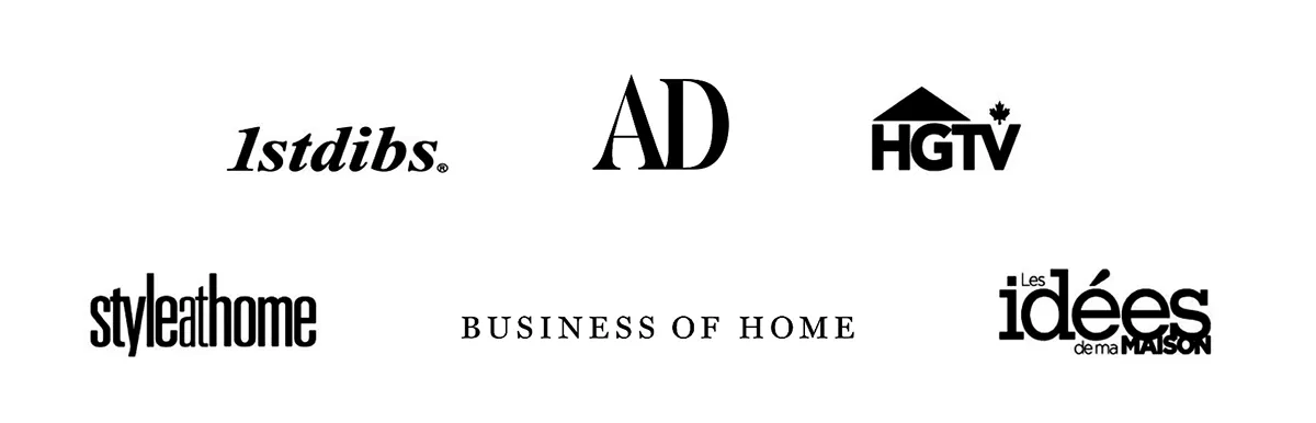Logos: 1stdibs, Architectural Digest, HGTV, Style at Home, Business of Home, Les Idées de ma maison